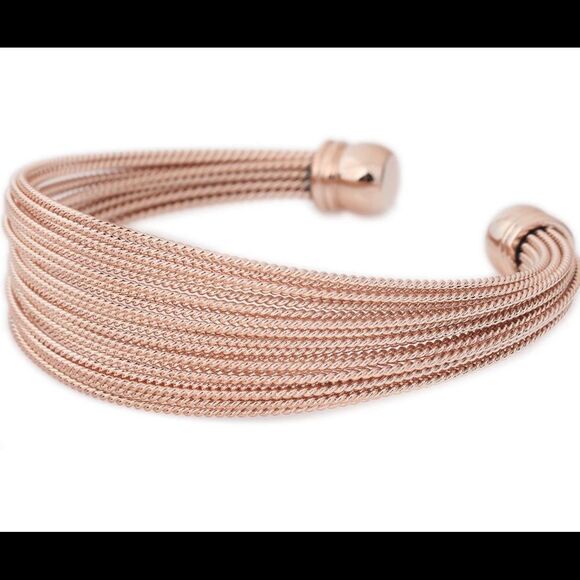 TWISTED WIRE FASHION BANGLE BRACELET IN ROSE GOLD - Picture 1 of 4